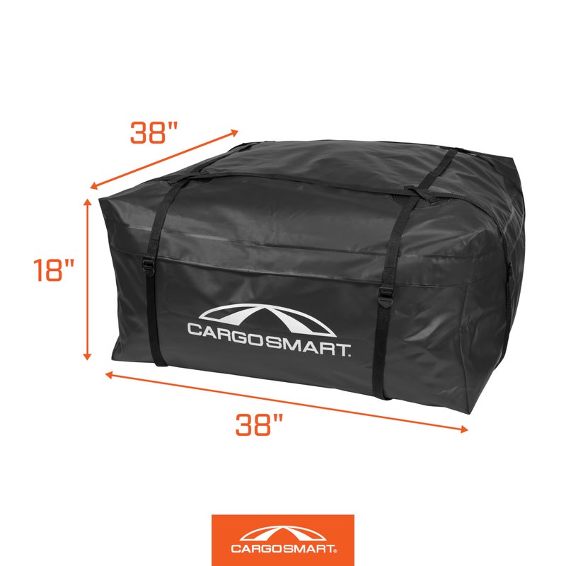 CARGOSMART حقيبة شحن سيارة CargoSmart ذات الجوانب الناعمة، 38 بوصة × 38 بوصة × 18 بوصة - تضيف حتى 15 قدم مكعب من التخزين - تثبت بسهولة على سقف السيارة أو سلة السقف - فينيل ثقيل، أسود - Image 4